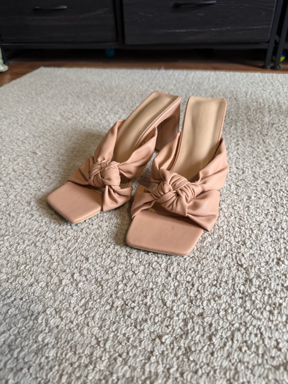 Knot-Front Square-Toe Slide Heels in Blush